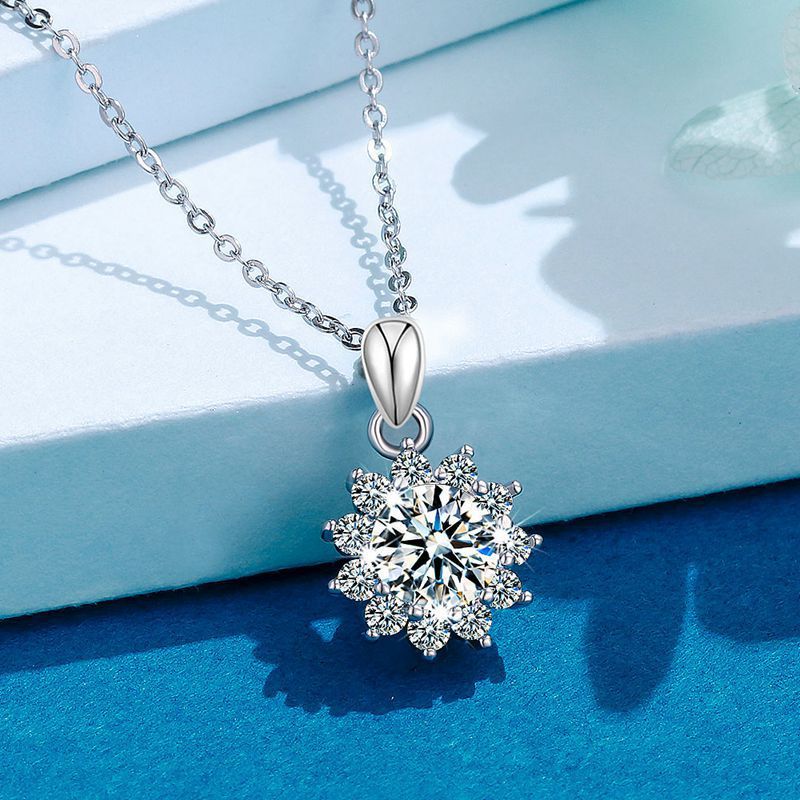 Meta  Digital Store  Moissanite Sun Flower Necklace 925 Sterling Silver