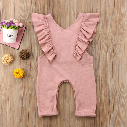 Meta Digital Store Girls Clothes Baby Girl Ruffle Knitted Ruffles Romper Jumpsuit Kid Overalls Long Pants Outfit