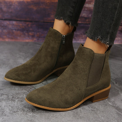 Meta Digital Store  Pointed Suede Elastic Band, Thick Heel Casual Single Shoes For Women