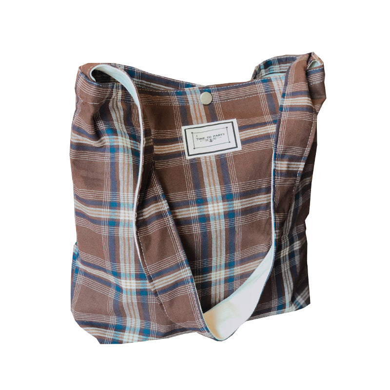 Artistic Plaid Cloth Bag Canvas Double-layer Shoulder Crossbody Dual-use