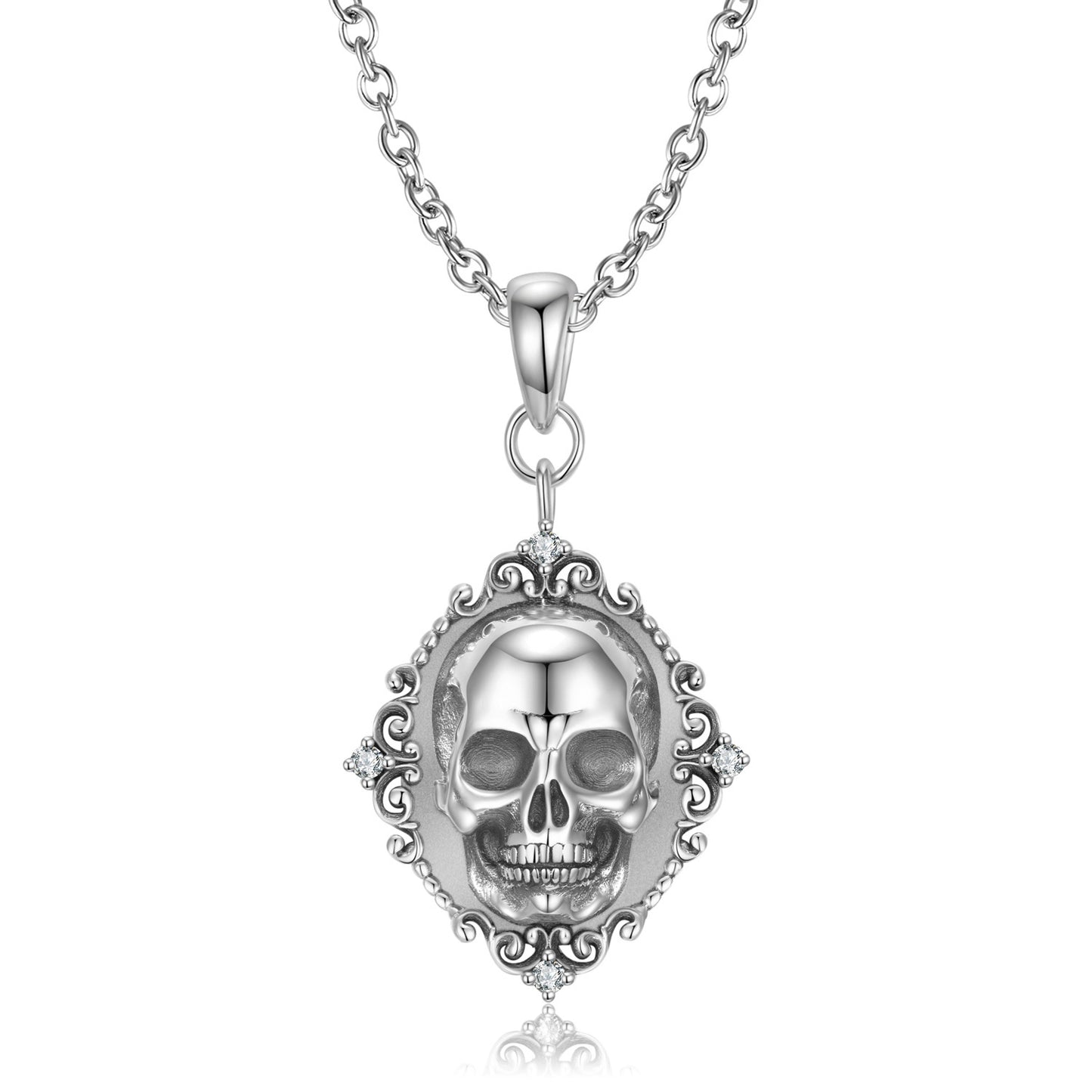 Meta  Digital  Store  Skull Portrait Pendant Necklace S925 Sterling Silver Fine Relief