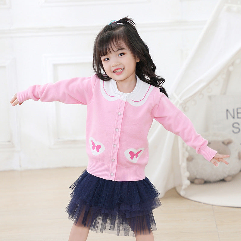 Meta Digital Store Girls Clothes Navy Collar Kids Sweater Jacket