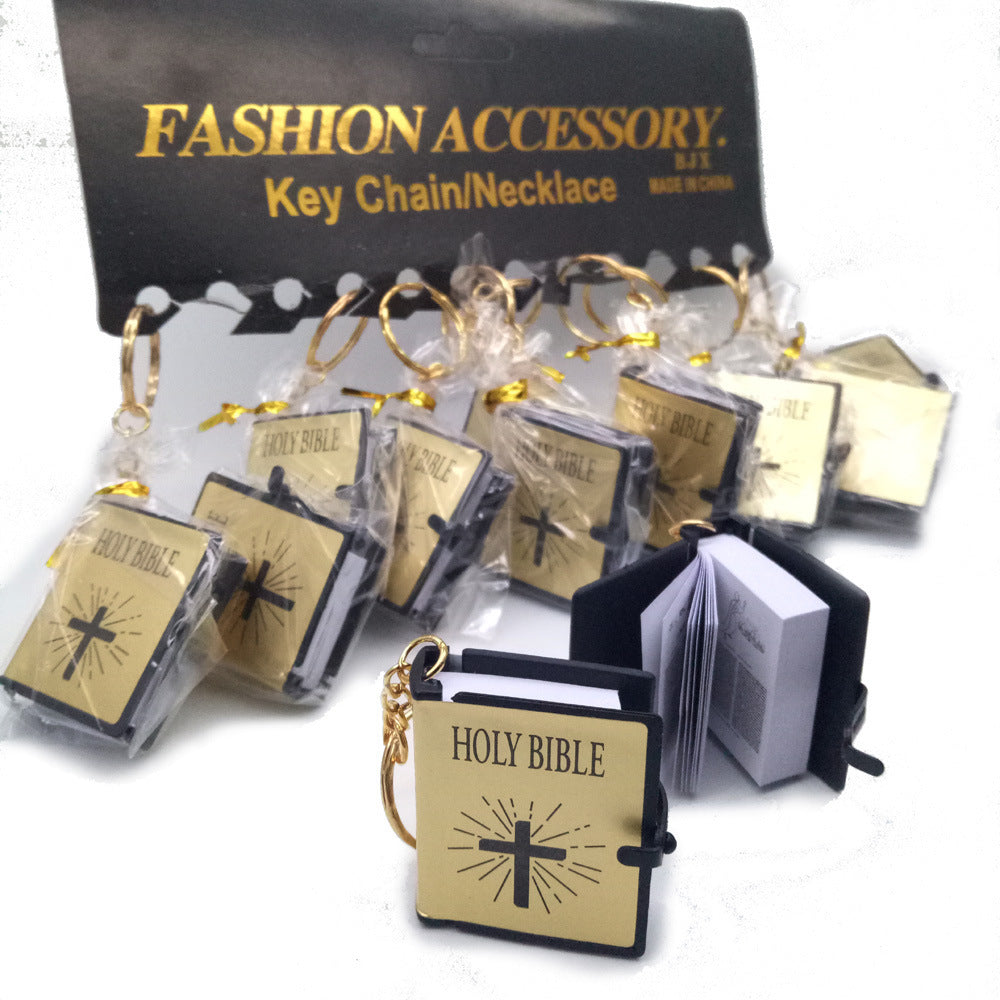 Cross mini bible book pendant keyring