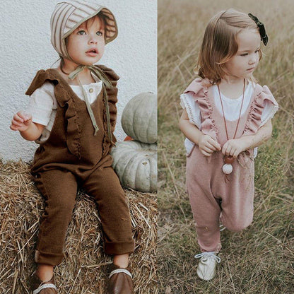 Meta Digital Store Girls Clothes Baby Girl Ruffle Knitted Ruffles Romper Jumpsuit Kid Overalls Long Pants Outfit