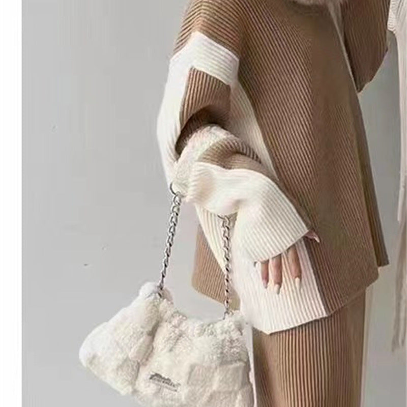 Turtleneck Long-sleeved Knitted Top Two-piece Set