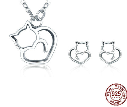 Meta Digital Store Fashion Neckles Platinum Platinum 925 Sterling Silver Cat Heart Necklace