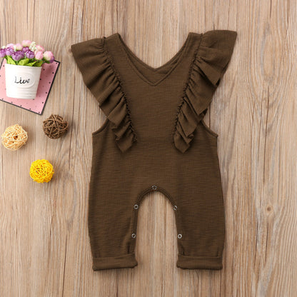 Meta Digital Store Girls Clothes Baby Girl Ruffle Knitted Ruffles Romper Jumpsuit Kid Overalls Long Pants Outfit