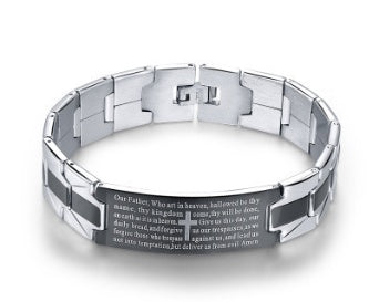 Men's Cross Bible Black Stainless Steel Bracelet