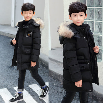 Meta Store Boys Clothing Children's Hooded Cotton Coat With Fur Collar And Cotton Quilted Jacket