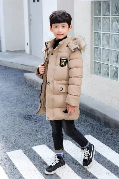 Meta Store Boys Clothing Children's Hooded Cotton Coat With Fur Collar And Cotton Quilted Jacket