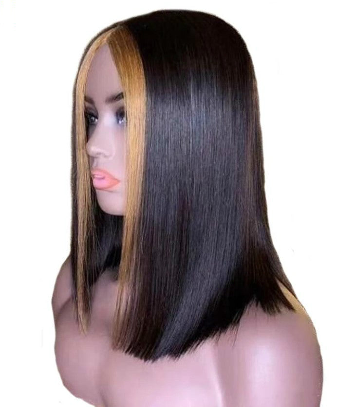 Meta Digital Store  Explosion Style Front Lace Straight Hair Wig European And American Women'S Wig Short Straight Hair Human Hair Wigs