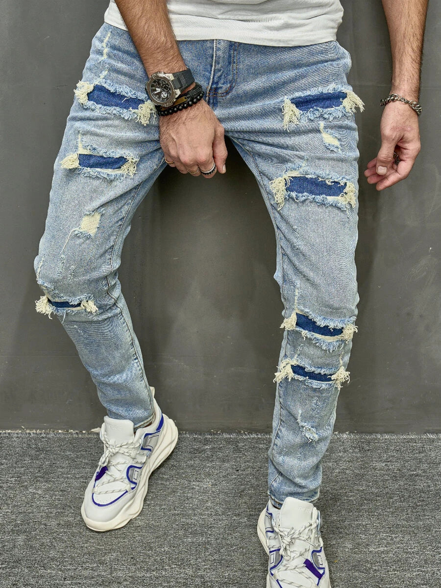 Meta Digital Store Jeans High Quality Men's Worn Skinny Stretch Jeans