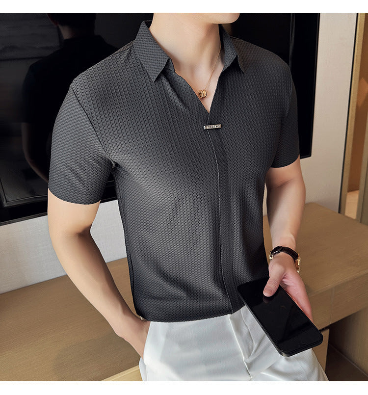 Meta Digital Store Men's Thin Waffle Short-sleeved Polo Shirt