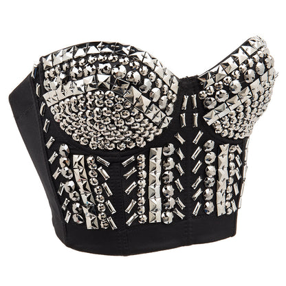 Digi  Singer Singer  Dancer Costume Punk Sequin Bead Women Bra