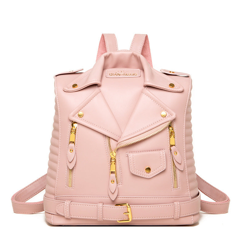 Meta  Digital Store  Soft Leather Textured Jacket Trendy Wild Clothes Backpack