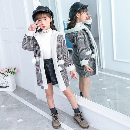 Meta Digital Store Girls Clothes  new foreign gas plus velvet jacket thick medium and large children Korean version of the coat woolen coat