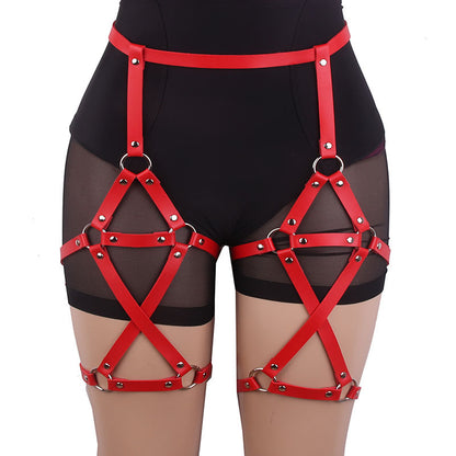 metadigitalstore.com  Double-row Cross Adjustable Leather Leg Ring Belt Integrated Suspenders