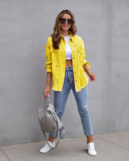 Meta  Digi Store  Fashion Ripped  Shirt Jacket Female Autumn And Spring Casual Tops Womens Clothing