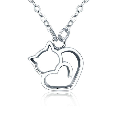 Meta Digital Store Fashion Neckles Platinum Platinum 925 Sterling Silver Cat Heart Necklace