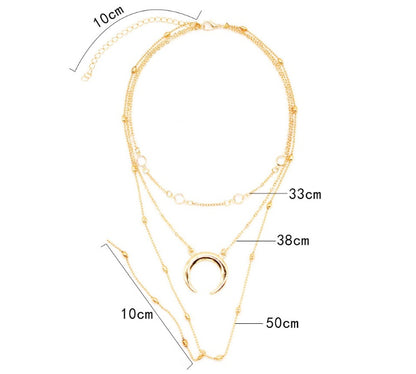 Mode-multilaagse halfmaan-choker-ketting met kraleketting Aanvanklike ketting hangertjie op nek krale vir juweliersware maak