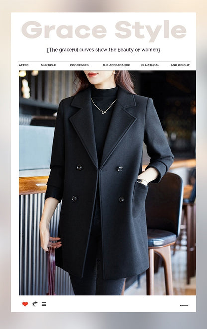 Woman  Digi Store  Black Double Breasted Coat Autumn And Winter New Women's Suit Jacket