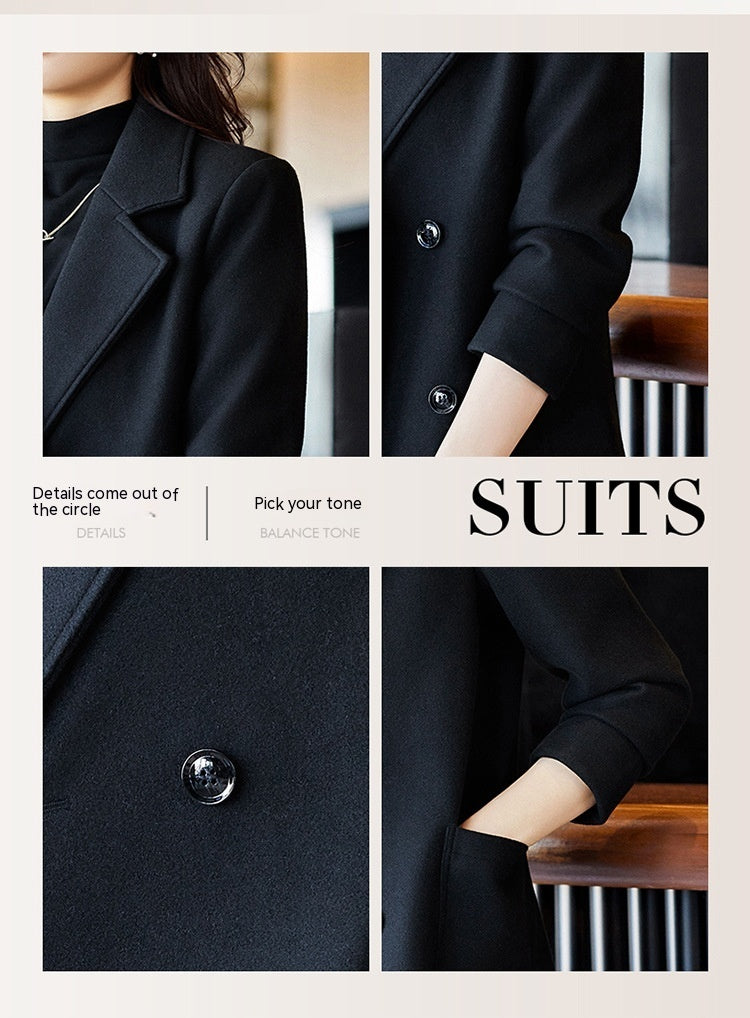 Woman  Digi Store  Black Double Breasted Coat Autumn And Winter New Women's Suit Jacket