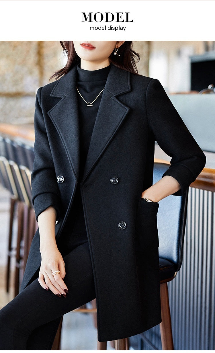 Woman  Digi Store  Black Double Breasted Coat Autumn And Winter New Women's Suit Jacket