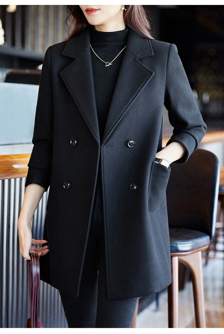 Woman  Digi Store  Black Double Breasted Coat Autumn And Winter New Women's Suit Jacket