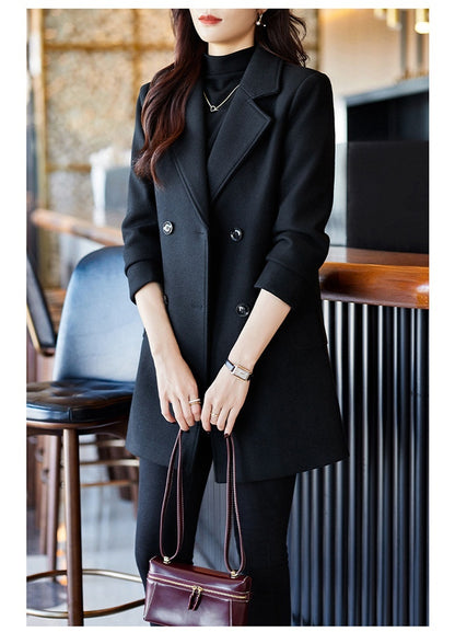 Woman  Digi Store  Black Double Breasted Coat Autumn And Winter New Women's Suit Jacket