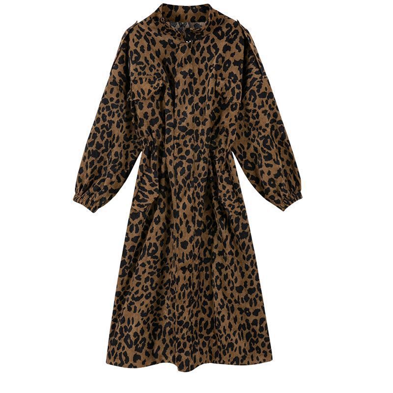 Vrou Digi Winkel Luiperd Print Trench Coat Vroue Middel-lengte