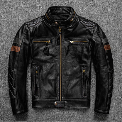 Meta Digital Store First Layer Cowhide Leather Coat Men's Stand Collar Motorcycle Cycling Clothing