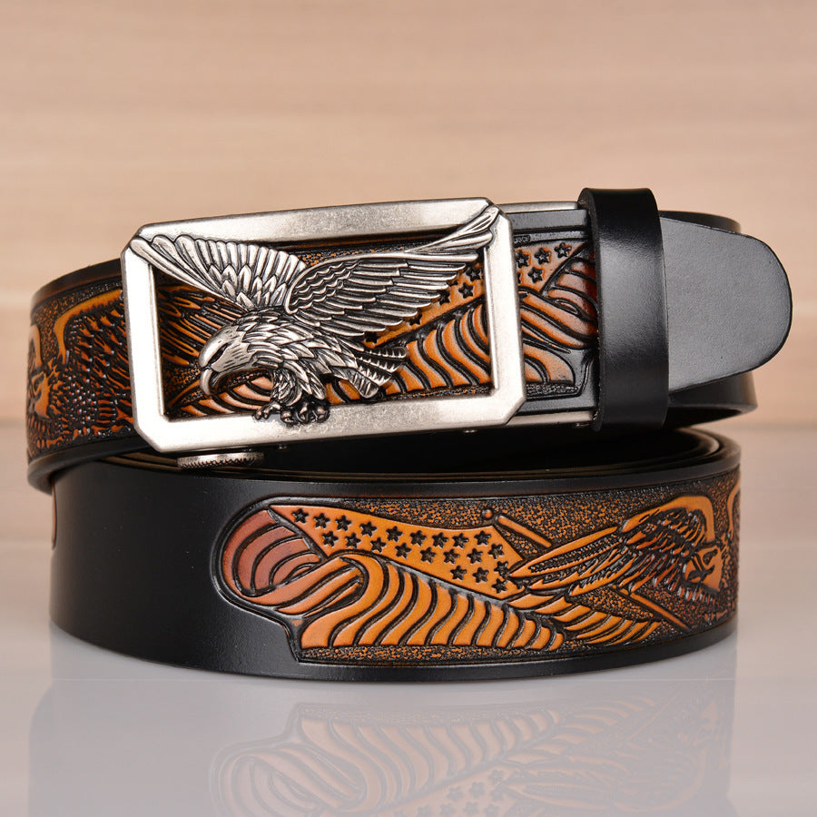 Meta  Digital Store  Leather Men's  Belt Eagle Embossed