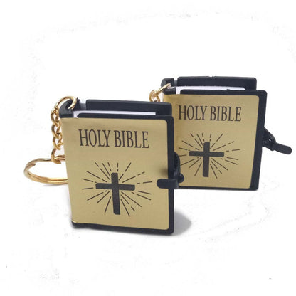 Cross mini bible book pendant keyring