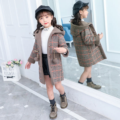 Meta Digital Store Girls Clothes  new foreign gas plus velvet jacket thick medium and large children Korean version of the coat woolen coat