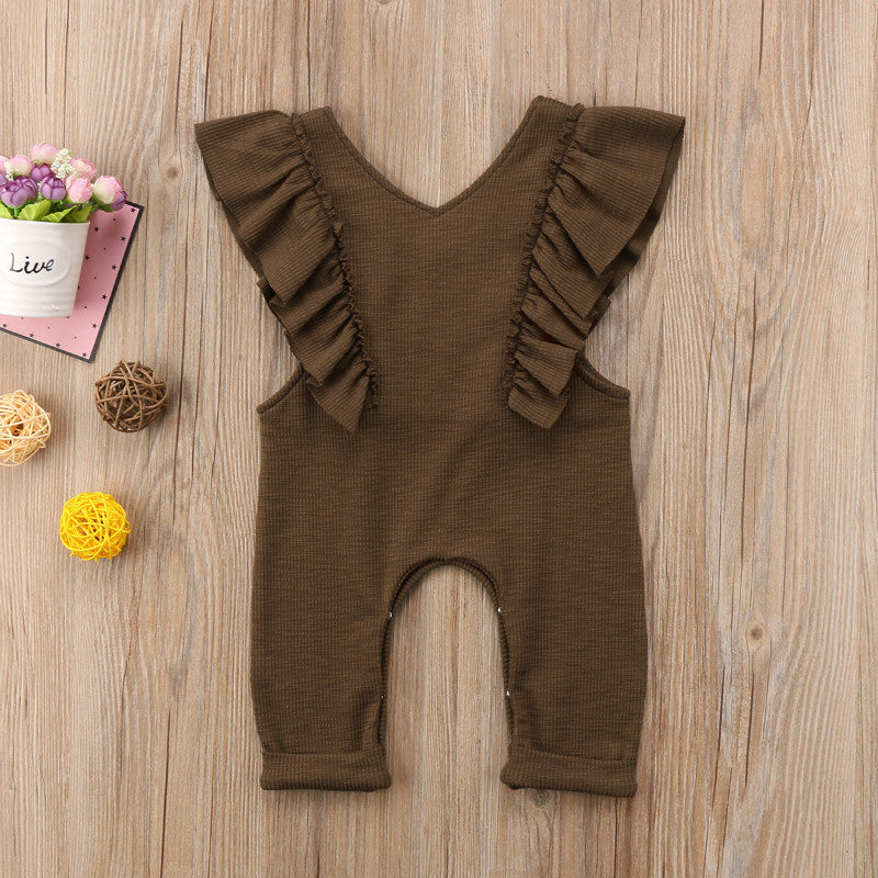 Meta Digital Store Girls Clothes Baby Girl Ruffle Knitted Ruffles Romper Jumpsuit Kid Overalls Long Pants Outfit