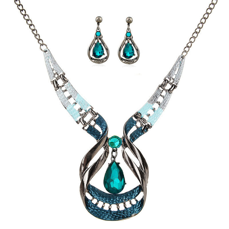 Meta Digital Store Jewelry Water Drop Gem Necklace And Earrings Suite