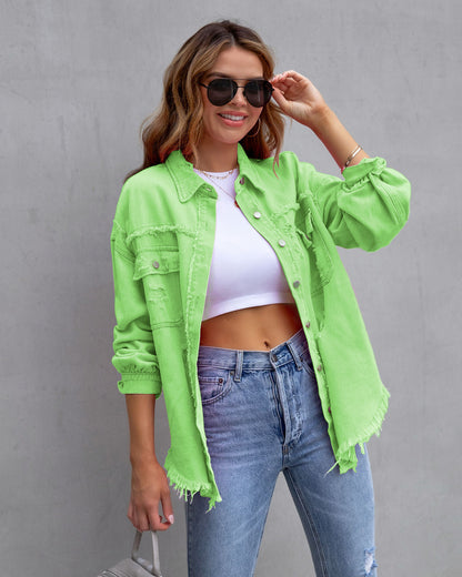 Meta  Digi Store  Fashion Ripped  Shirt Jacket Female Autumn And Spring Casual Tops Womens Clothing