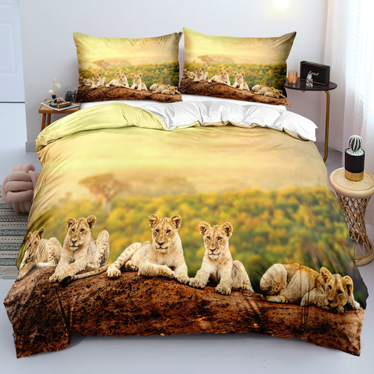 Lion Duvet Cover Bed Sheet Pillow Three Piece Bedding Set