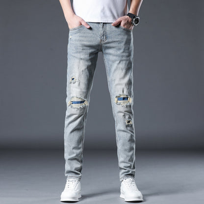 Meta Digital Store Jeans New Patch Ripped Jeans Men's Stretch