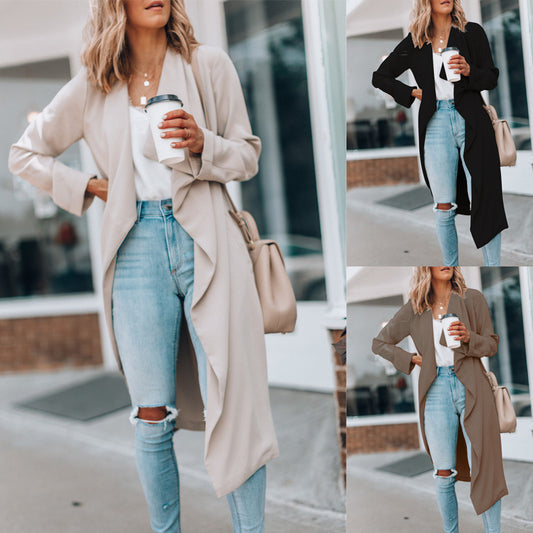 Digi  Woman Fall  Winter Fashion Solid Color Mid-length Trench Coat