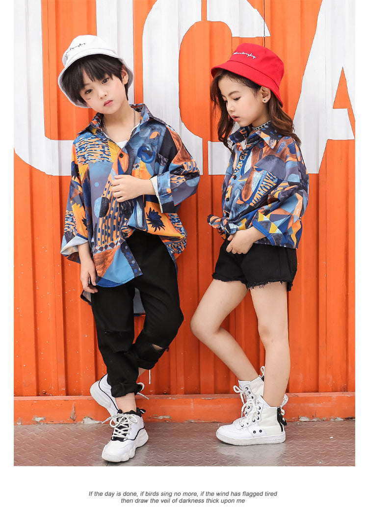 Meta Store Boys Clothing Children Loose Floral Shirt For Dance Clothes