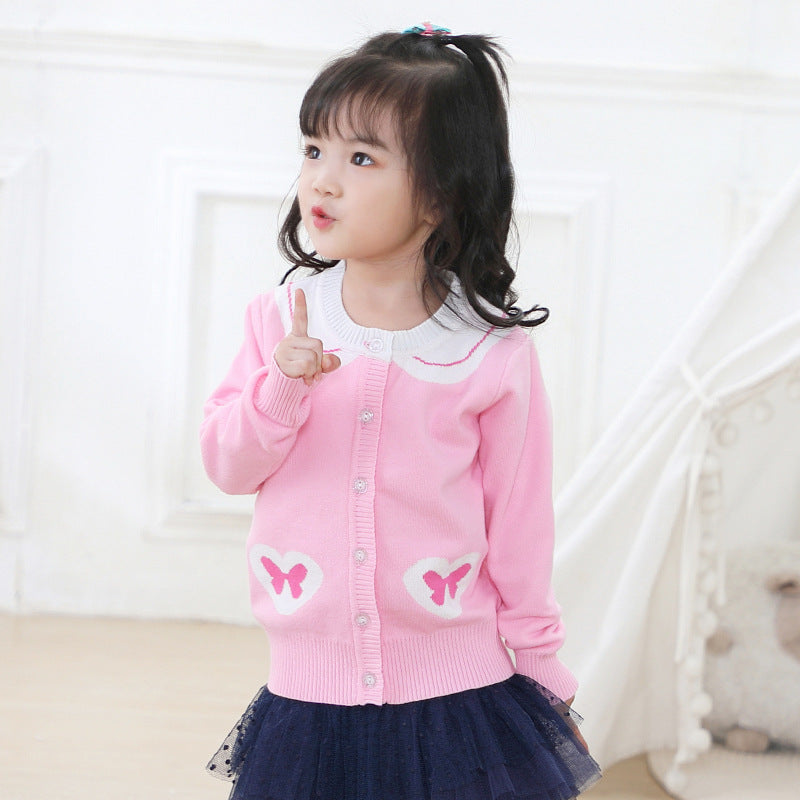 Meta Digital Store Girls Clothes Navy Collar Kids Sweater Jacket