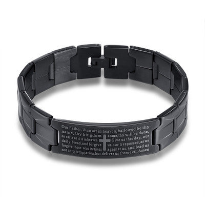 Mans Cross Bible Swart vlekvrye staal armband 