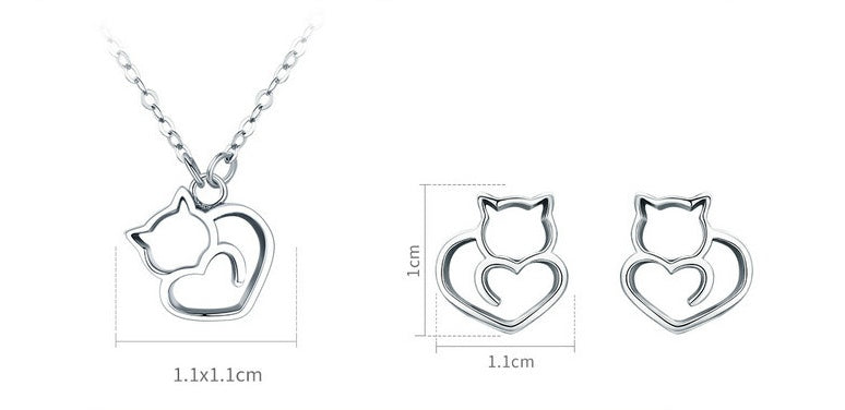 Meta Digital Store Fashion Neckles Platinum Platinum 925 Sterling Silver Cat Heart Necklace