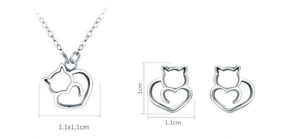 Meta Digital Store Fashion Neckles Platinum Platinum 925 Sterling Silver Cat Heart Necklace