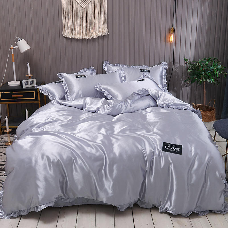 Suiwer Kleur Gewasde Sy Bedlaken Ys Sy Vierdelige Bedlaken Duvet Cover