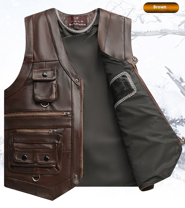 Meta Digital Store Genuine Leather Vest Man First Layer Cowhide Motorcycle Clothing