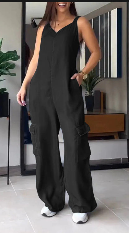 Meta Digital Store Women Jeans Fashion  European And American Thin Jeans Wear Pocket V-neck Jumpsuit