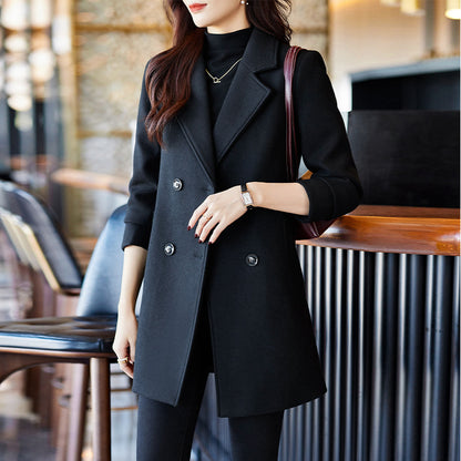 Woman  Digi Store  Black Double Breasted Coat Autumn And Winter New Women's Suit Jacket