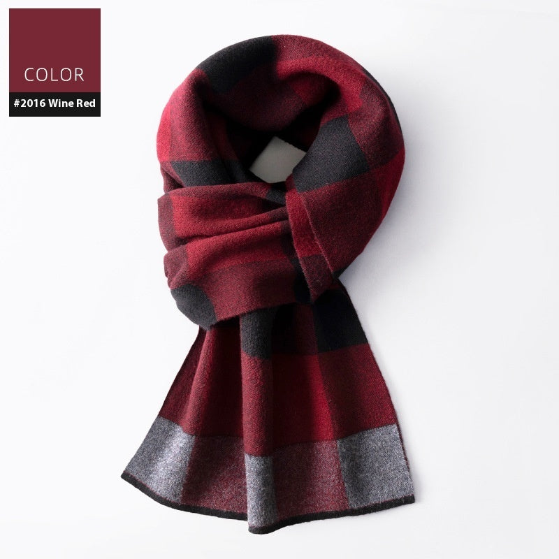 Wool Scarf Men's Winter Plaid Double-sided Scarf